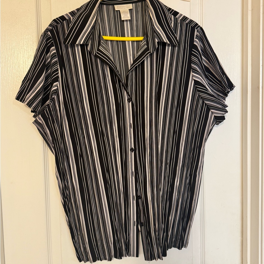 Worthington Black and White Striped Blouse - EUC